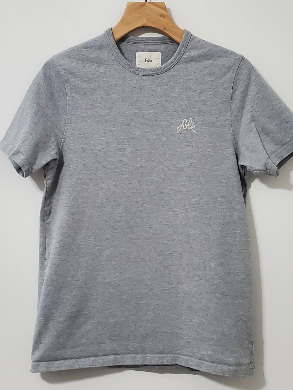 Folk Organic Gray Mens Embroidered Logo T Shirt Medium